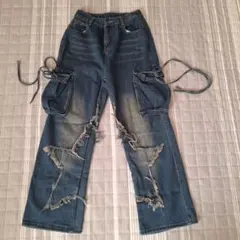 ダメージ加工 ダークブルーデニムパンツ