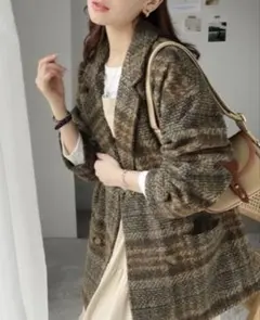 【新品】CLASSICAL ELF起毛チェック柄ダブルジャケットコートブラウンL