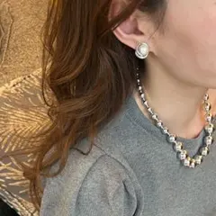 【セット商品】ボールネックレス&メタルパールピアス シルバー 高見え 大人可愛い