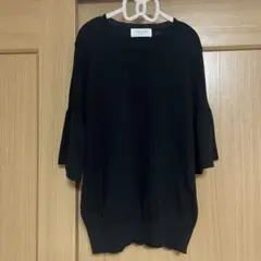 美品OPAQUE.CLIP 黒 七部袖 袖フレアトップス　サマーニット L