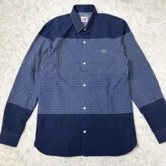 LACOSTE L!VE ストライプ長袖シャツ ネイビー ロゴ Mサイズ メンズ