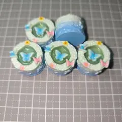 立体ペールブルー蝶と花のデコパーツガチャ詰めポーチキーホルダーアソート資材101