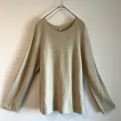 【美品】ユニクロ　3Dコットンクルーネックセーター　L ベージュ