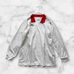 MIZUNOミズノ 美品ラガーシャツ 長袖 ポロシャツ S 日本製 白 赤のサムネイル