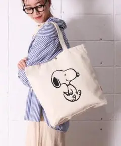 新品★ピーナッツ スヌーピー 帆布 キャンバストートバッグ【スヌーピー/ヨコ】
