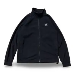 adidas トレフォイル 刺繍ロゴ スタンドカラー ボア フリース L 黒