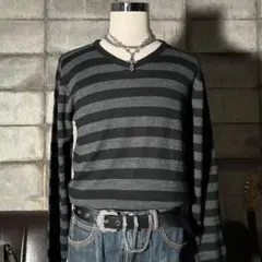 ダークコア　Vネック　ボーダー　ニット　ロンT グランジ　パンク　平成　お兄系