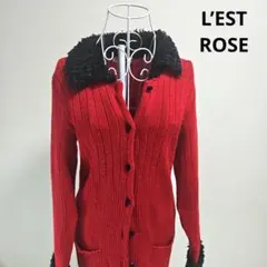 【オシャレ⭐L’EST ROSE】赤　黒　ニットカーディガンのサムネイル