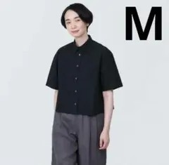 【無印良品】涼感 ブロードレギュラーカラー 半袖シャツ 黒