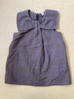 お値下げ　プティマイン　チェック柄　リボンワンピース 90