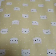 猫顔プリント綿生地 - 黄色　1m