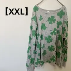 長袖Tシャツ 【XXL】 グレー クローバー カジュアル 春 秋 柄物 三葉