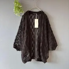 イング［M］新品タグ付◎大人エレガント◎ゆったり◎六分袖◎レース編みカーディガン