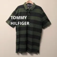 トミーヒルフィガー 半袖ポロシャツ XL 緑×紺 ボーダー カスタムフィット