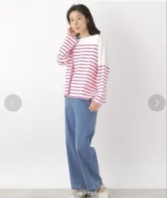 LEPSIMレプシィムパネルボーダーカットソー長Tピンク白ローリーズアパートバイ