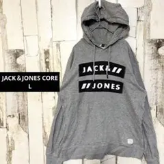 ジャック＆ジョーンズ コアライン 綿85 薄手 パーカー フーディ 灰 L