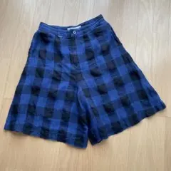 パパス　マドモアゼルノンノン　麻　ハーフフレアーパンツ38(M)ネイビー×黒