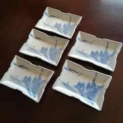 伊万里　染付角皿　5枚　15.3cm　大正期