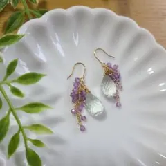 14kgf 【レア】パープルモスアゲート×ラベンダーアメジスト ピアス