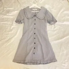 チェック柄 大きな襟 半袖ミニワンピース
