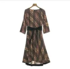 リフレクト　チェック柄　リボンベルト付き　七分袖 Aラインワンピース　Mサイズ