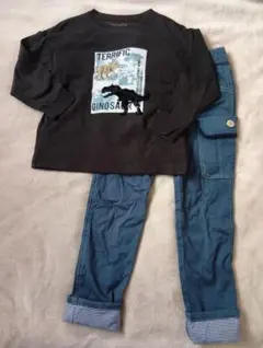 2点セット グローバルワーク ロンT スパンコール 恐竜 パンツ 110 120