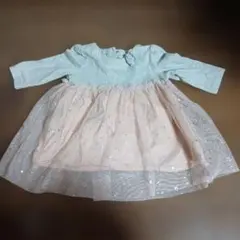 【70cm】Gap チュールドッキングワンピース（ピンク グレー）