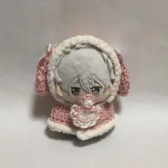ぬい服　8cmサイズ　フード付きケープ　おしゃぶり　スタイ　編み物　ピンク