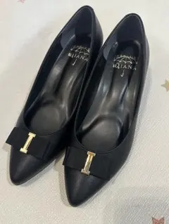 美品　DIANA　オールウェザーパンプス　リボン ブラック　23.5