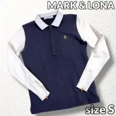 【MARK＆LONA】ゴルフ ポロシャツ 長袖 金スカル 袖ジップ 紺 白 S