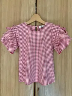 【美品】Right-o 半袖　トップス　130㎝ チェック柄　赤