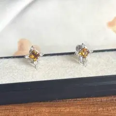 イヤリング オレンジ ゴールド ネジバネ式