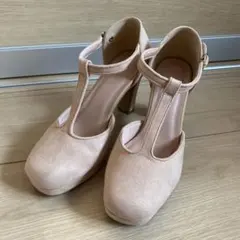 【美品】ピンク スエード Tストラップ 8.5cm エスペランサ 結婚式のサムネイル