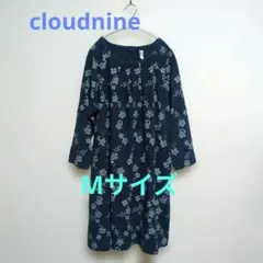 クラウドナイン　リネン混コットンワンピース　チュニック 花柄　ネイビーのサムネイル