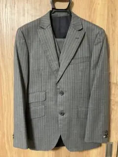 グレー ストライプ ビジネス　スリム　スーツ　スリーピース