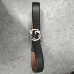 Gucci ブラックレザーベルト ダブルGロゴ