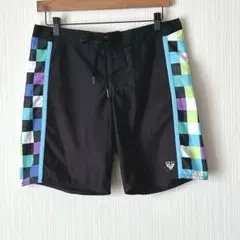1454 ロキシー サーフパンツ ボードショーツ M 黒 ブルー系 ポケット