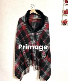 primage 赤チェック柄　ポンチョ　ショール　2way ファ取り外し可