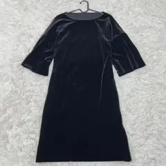FOXEY ブラック ベルベット ロングワンピース 七分丈　ベロア　ブラック