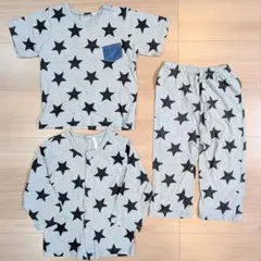 【美品！】グレー&ブラックスター柄パジャマ3点セット★半袖長袖長ズボン95cmのサムネイル