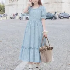 青木美沙子 しまむら ニナス コラボ 원피스 水色 M しまみさ