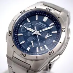 541 稼動 CASIO 時計 メンズ 電波ソーラー ウェーブセプター ネイビー 