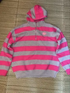 ARCANA ARCHIVEy2k ストライプハーフジップフーディーグレーピンク