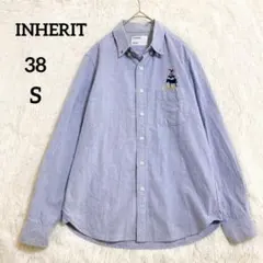 INHERIT 刺繍 ボタンダウン シャツ オックスフォード 水色 『38』のサムネイル