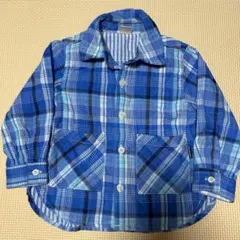 【匿名配送】moujonjon青 チェック柄 長袖シャツ 95 ストラップ