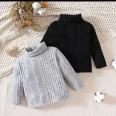 リブ編みタートルネックニット2色セット