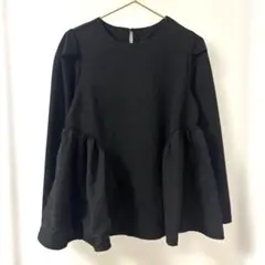 Fit more ジャガード 切り替え ペプラム カットソー 黒のサムネイル