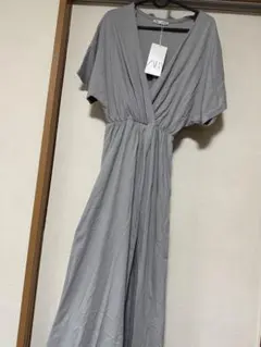 タグ付き　ZARA グレー Vネック ロングドレス