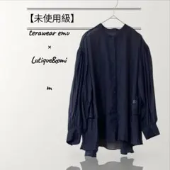 【未使用級】バンドカラーシャツ　シアーブラウス　バッグフリル　M 長袖　黒のサムネイル
