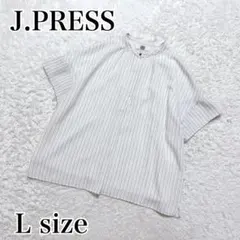 美品✨J.PRESS 半袖ブラウス　フレアスリーブ　ストライプ　バンドカラーのサムネイル